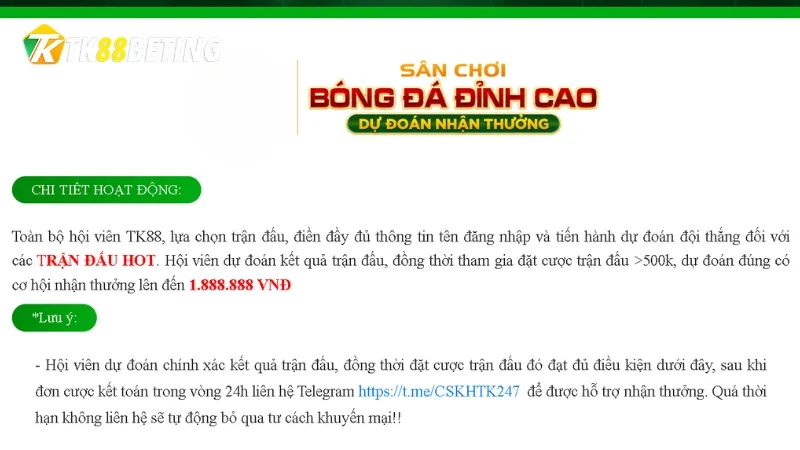 Khi tham gia cuồng nhiệt bóng đá, người chơi có cơ hội nhận được tiền thưởng lên đến 1.888.888 VND