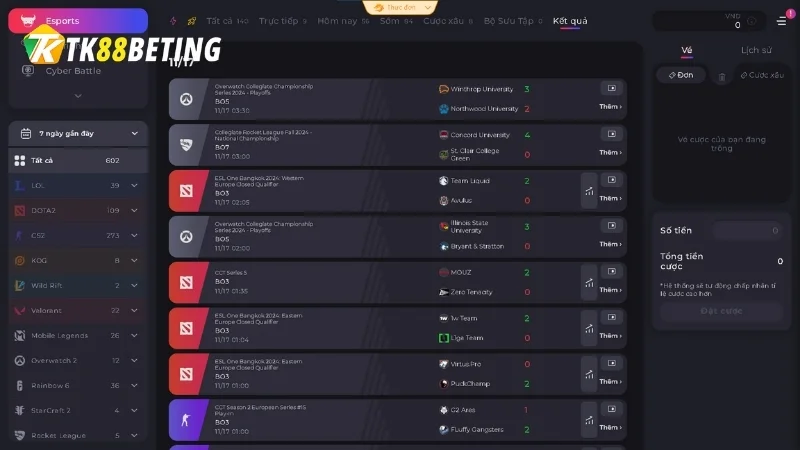 Người chơi có thể dễ dàng kiểm tra kết quả trận đấu tại TK88