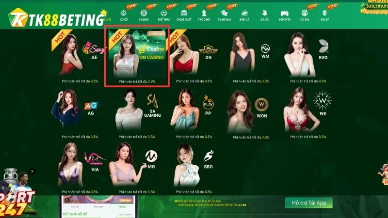 Thông tin liên quan đến sảnh cược ON Casino 