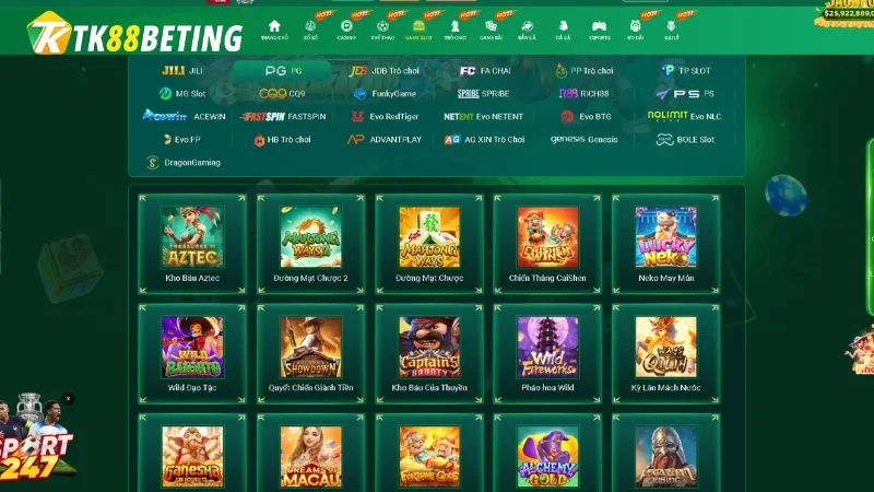 TK 88 hợp tác lâu dài với PG Slot Game nhờ đồ họa ấn tượng, âm thanh sống động và tính năng độc đáo